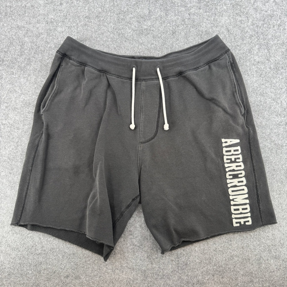 Abercrombie & Fitch Shorts Mens L Fleece Logo Faded Black Raw Hem EUC